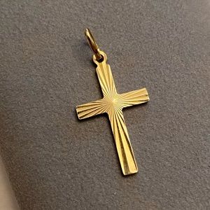 Solid 14 K Yellow Gold Cross Pendant 1" Long Italy Religious Icon 1.11 Grams